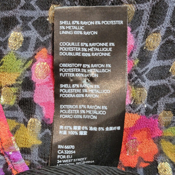 Anthropologie Fiorella Floral Blouse Gold Metallic Beaded Black Pink Red 4 - Picture 15 of 16